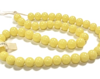 50 Vintage Japanese Cherry Brand Glass Pale Yellow 8mm. Smooth Round Beads 4619