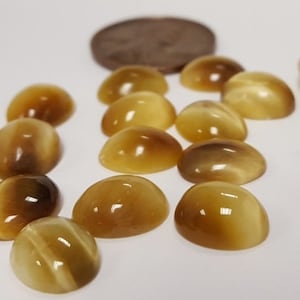 6 Vintage Genuine Tiger Eye 10x8mm. Oval Semi Precious Gemstone Cabochons R467 image 4