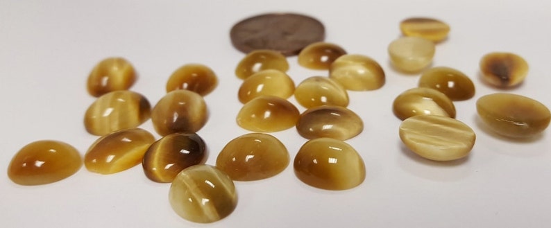 6 Vintage Genuine Tiger Eye 10x8mm. Oval Semi Precious Gemstone Cabochons R467 image 4