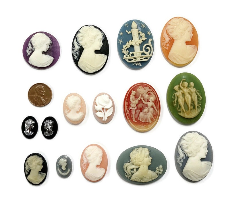 15 Vintage Cameos Assorted Resin Acrylic Cameo Lot DIY Jewelry Making, Repair & Crafting C80 image 9