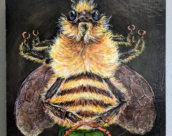 Bees - Fine Art Giclee Prints Mounted on Wood 6" x 6"