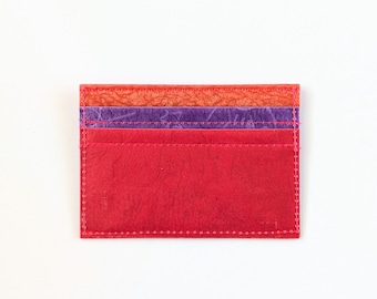 Pink and Purple Card Holder, 5 Slots, Upcycled Plastic, Recycled Slim Wallet, Handcrafted Minimalist Card Sleeve