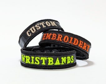 Personalized Embroidery Strap Bracelet, Black Fused Plastic Designer Wristband, Customized Sporty Wrist Cuff