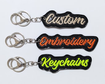 Personalized Embroidery Keychain, Black Fused Plastic Designer Keyring, Customized Purse Charm, Funky Lettering Bag Tag