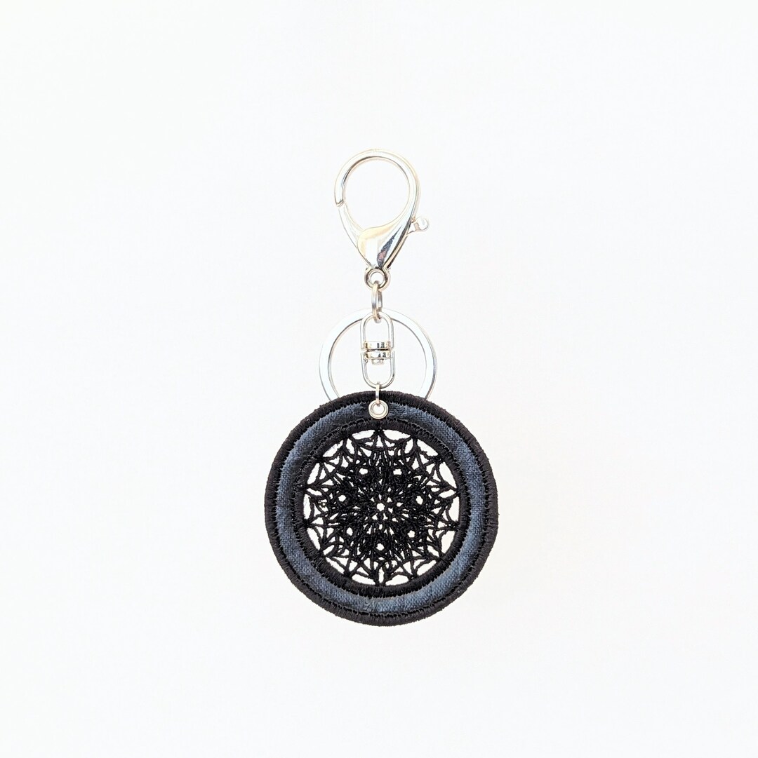 Mesh Keychain Mimosa Mandala Lace Keychain, Black Embroidery Fused Plastic Designer ...