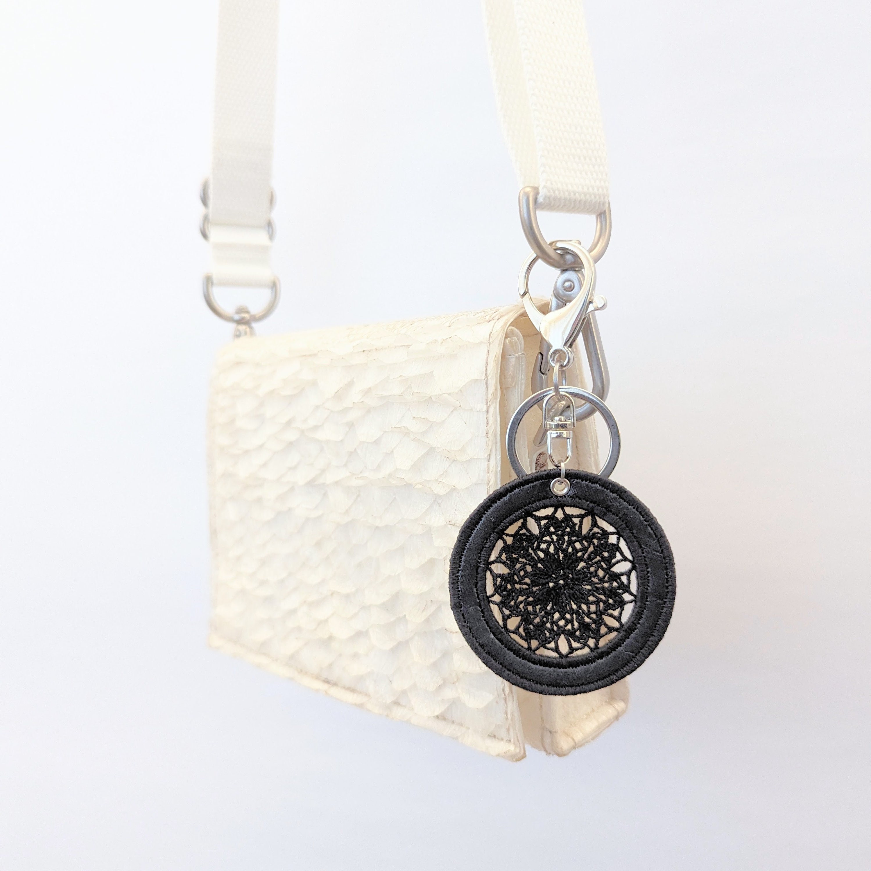 Mesh Keychain Marigold Mandala Lace Keychain, Black Embroidery Fused Plastic Designer ...