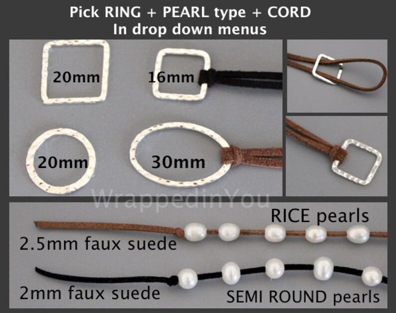 118 90 Long Faux Suede Cord Hammered Silver Circle Square Charm Focal FRESHWATER Pearl Choker Scarf Multi Wrap Lariat Bracelet Anklet