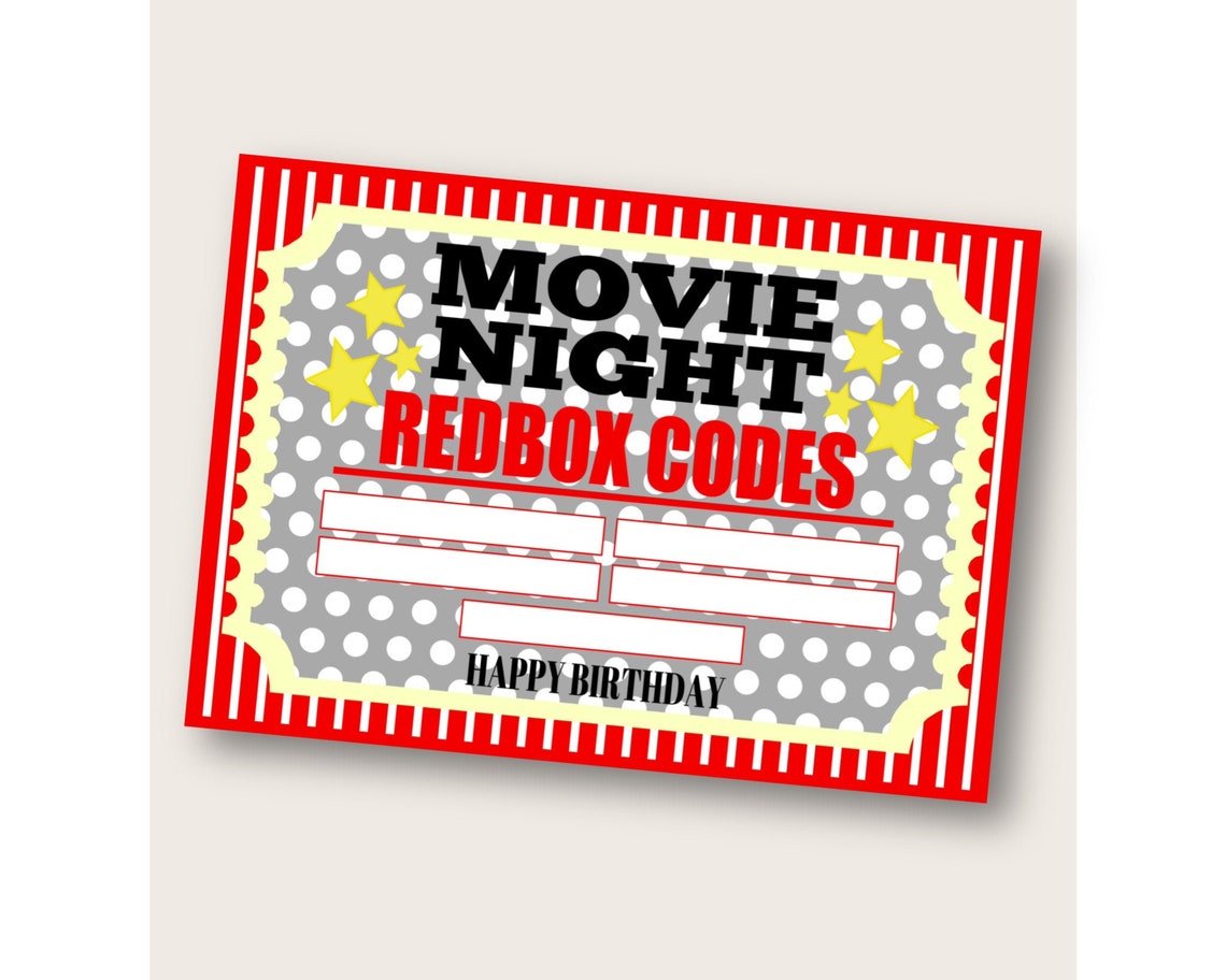 Redbox Gift Card Redbox Code Birthday Card Thank You Movie Etsy