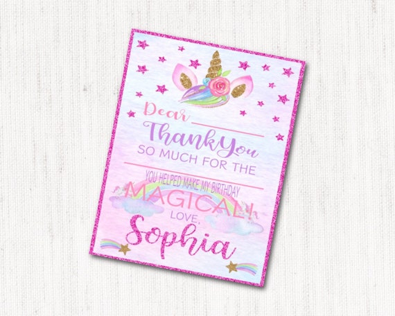 envelopes x 10 Personalised Girls Unicorn Thank you Note Cards