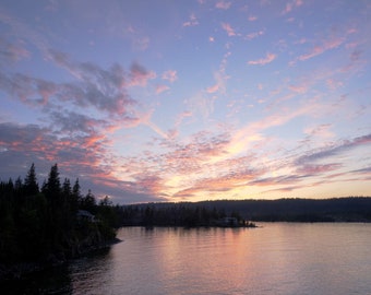 Historic Cabins at Sunset, Tobin Harbor, Isle Royale | Photo Print Wall Art