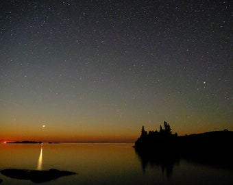Moonrise with Jupiter, Scoville Point, Isle Royale | Photo Print Wall Art