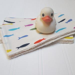 ORGANIC BABY WASHCLOTHS | Organic Cotton Terry Cloth | Eco-Friendly Wipe | Kids Washcloth | Sibling Gift | Set of 2 | Fish | Bright Colors |