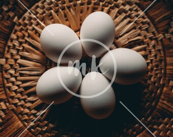 Eggs in a Woven Basket Styled Stock Photo for Blogging, Marketing, Facebook, Instagram, Websites, Design, Social Media