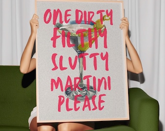 Extra Dirty Martini Cocktail print, Pink, Wall Art Bar, Retro cocktail wall, Martini Poster, dopamine decor, neon pink, cheers