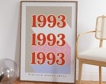 1993 birthday print , birth year, birthday gift art print , unique gallery wall , home decor, interior decor, poster