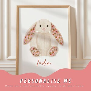 Jellycat Bunny Art Prints, Personalised With Name, Bashful Blue Jellycat Bunny Art Prints, Personalised With Name, Bashful Blue