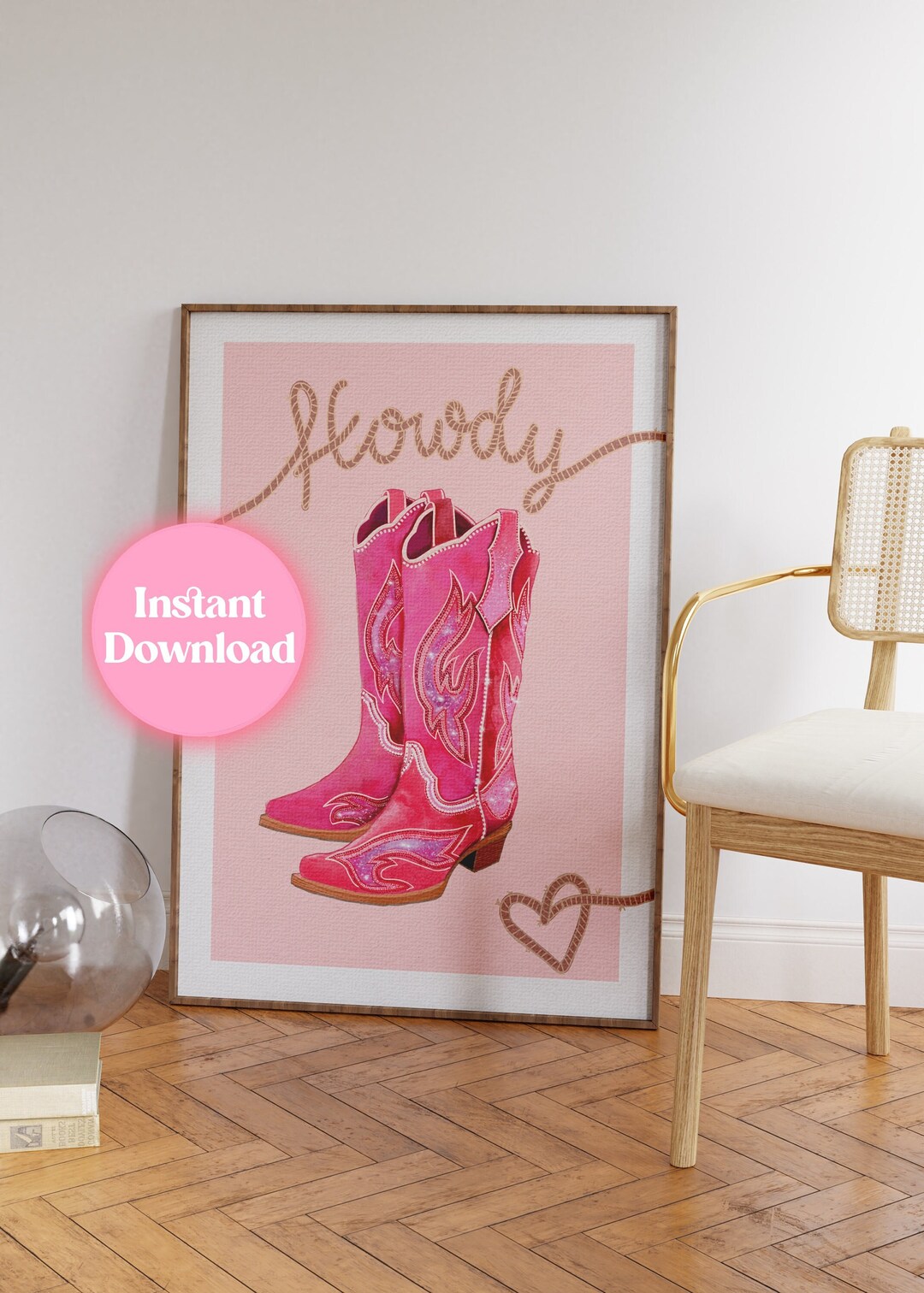 Printable Cowgirl Boots Illustration Art Print, Instant Digital ...