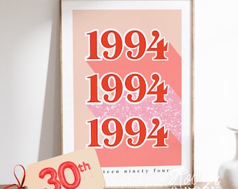 1994 birthday print , birth year, 30th birthday gift art print , unique gallery wall , home decor, interior decor, poster
