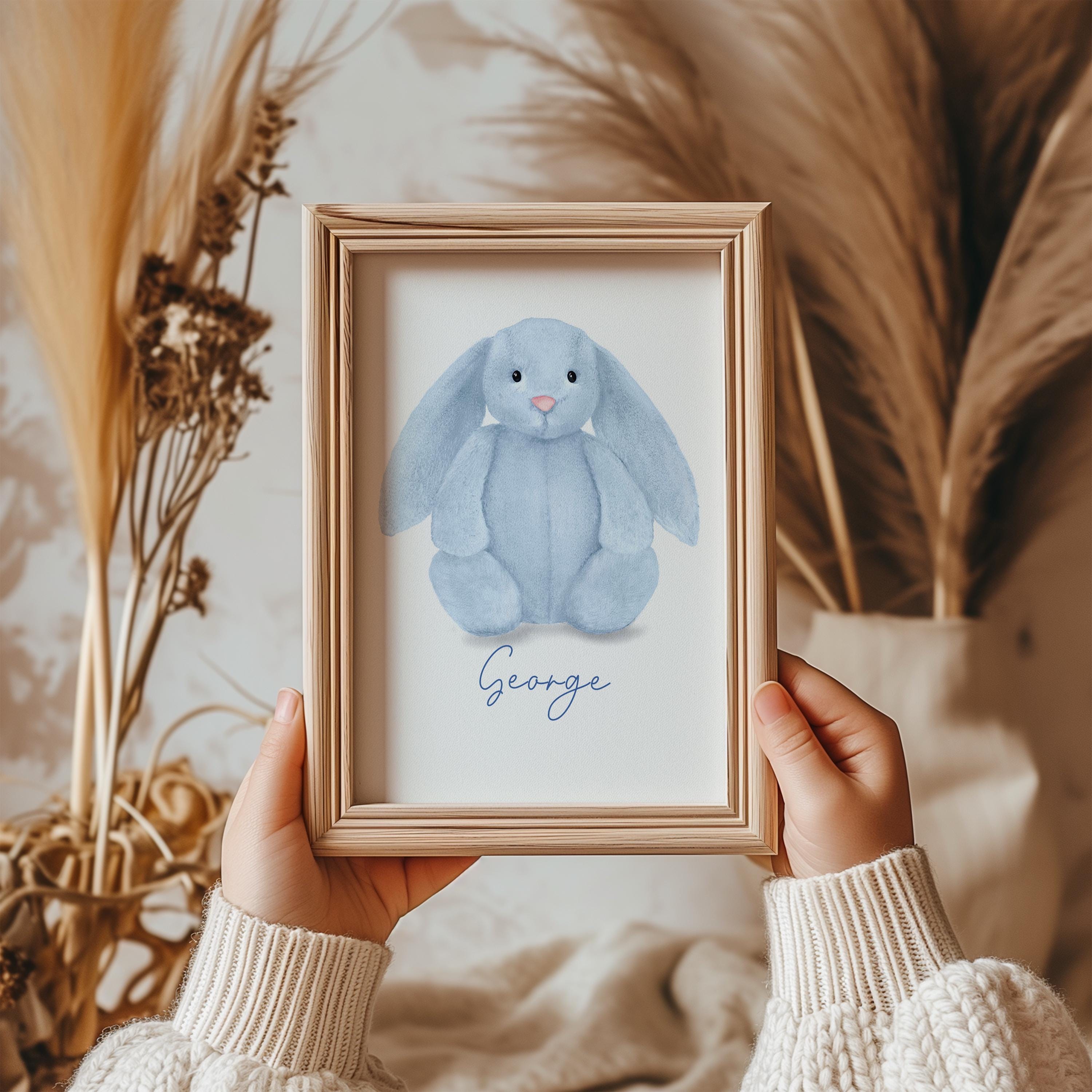 Jellycat Bunny Art Prints, Personalised With Name, Bashful Blue
