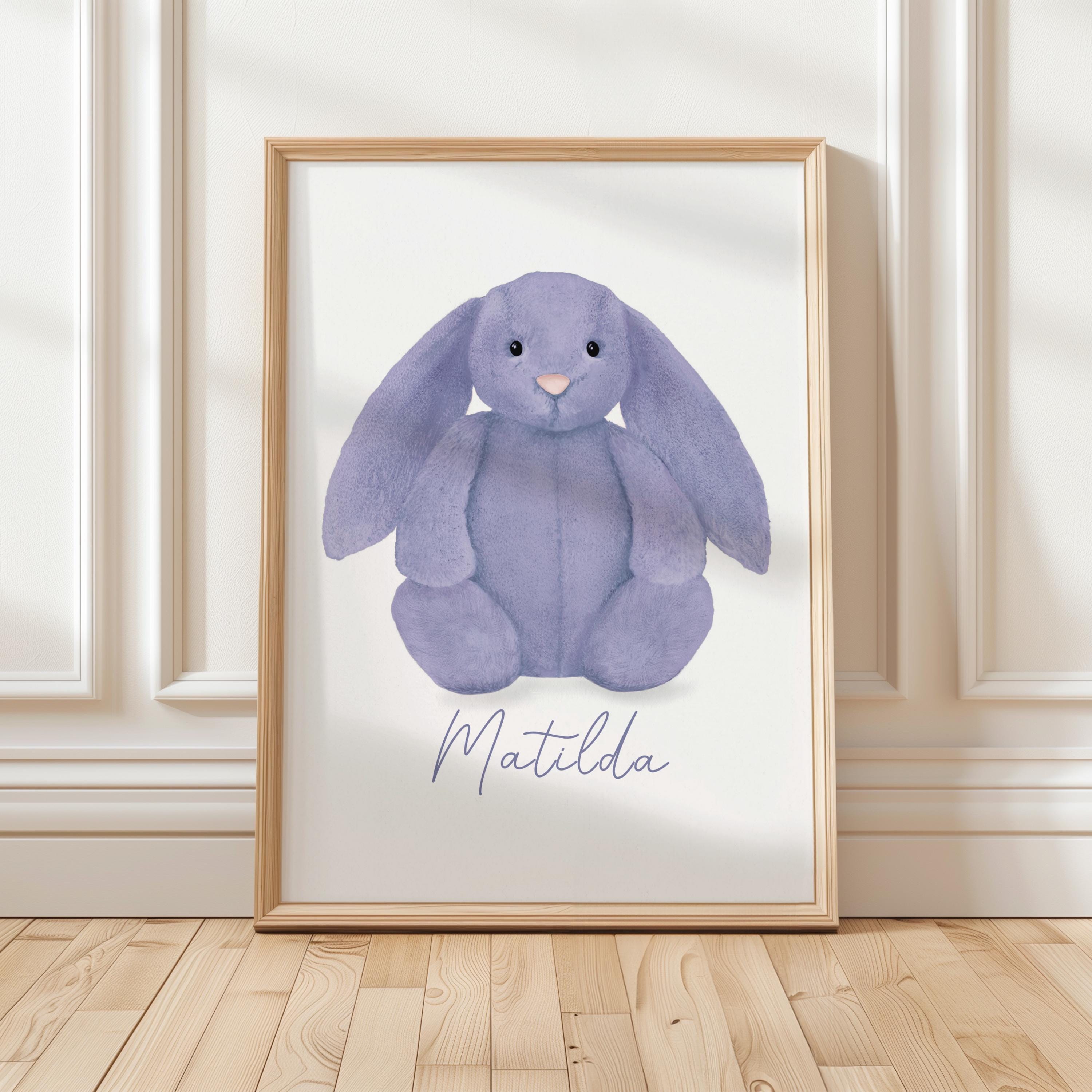 Jellycat Bunny Art Prints, Personalised With Name, Bashful Viola