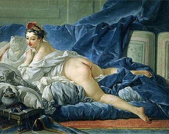 Boucher (The Odalisque, 1745) Canvas Art Print Reproduction (16.7x21.7 in) (42.5x55 cm)