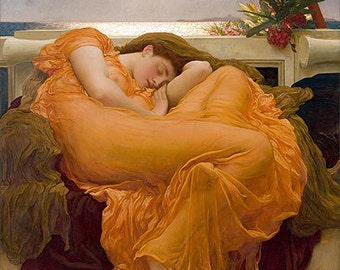 Lord Frederick Leighton (Flaming June, 1895) Canvas Art Print Reproduction (21.7x21.7 in) (55x55 cm)