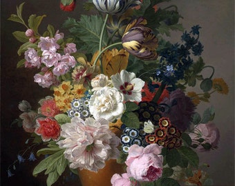 Jan Frans van Dael | Still Life of Flowers | Canvas Art Print Reproduction | 21.7/17.7in (55/45cm)