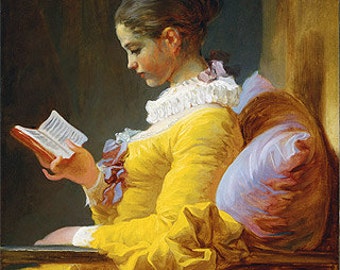 Fragonard (Young Girl Reading, c.1776) Canvas Art Print Reproduction (21.7x17.3 in) (55x44 cm)