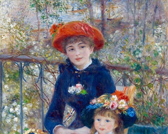 Renoir - Two Sisters (On the Terrace) - Canvas Art Print Reproduction (21.7x17.4 in) (55x44.2 cm)
