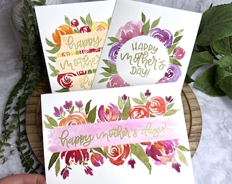Handgeschilderde Moederdagkaart met aquarelbloemen - blanco binnenkant