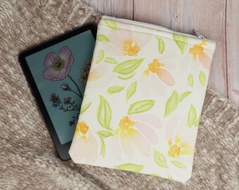 Pink Watercolor Daisies Kindle Sleeve, Book Sleeve, Ereader Cover, Tablet Sleeve, Book Gift, Book Pouch