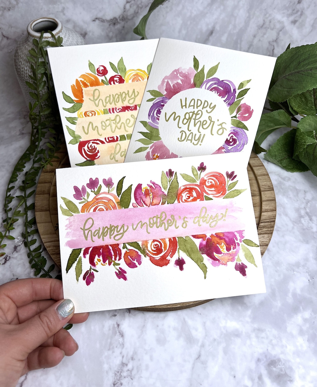 Hand-painted Watercolor Floral Mother's Day Card - Blank Inside - Etsy