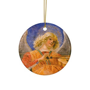Angel Musician, Ceramic Ornament, Christmas Tree Decor, Vintage Style Ornament, Holiday Collectible, Double-Sided