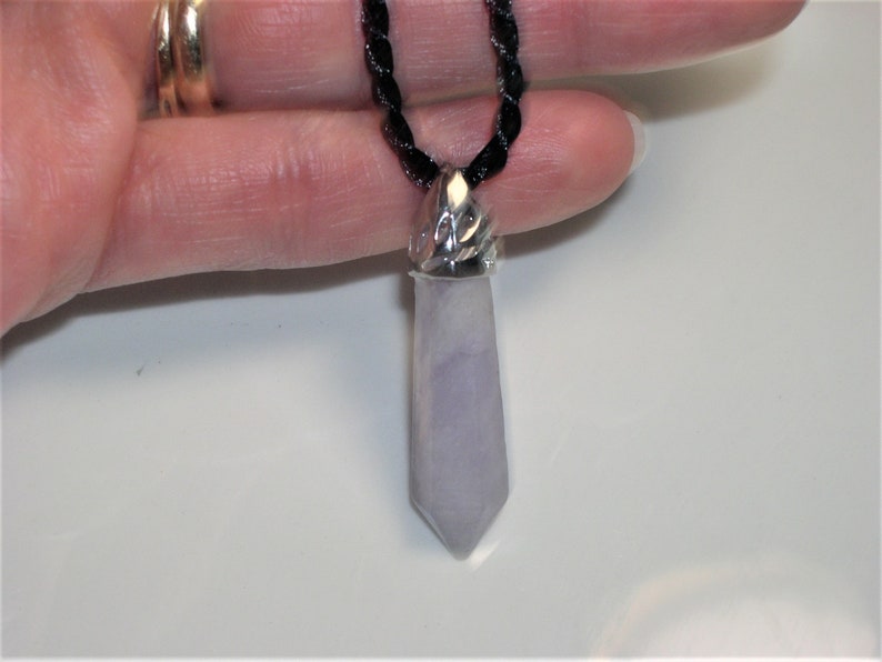 Reiki Chakra Wicca Fluorite Purple White Gemstone Crystal Point Pendant Necklace Choker Healing Protection Cleansing 24440E