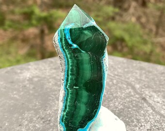 Malachite with Chrysocolla Point Tower  Grounding Peace Intuition 31385ET