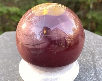 Mookaite Sphere  Selenite Stand  Reds Yellows  Grounding Protection 31389ET