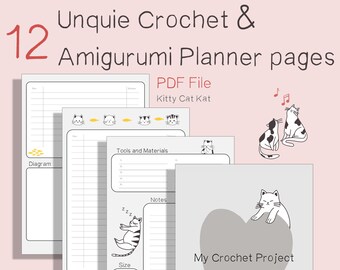 Printable/Digital Templates for Crochet and Amigurumi Pattern Planner, Pattern Writing For Your Own Shop. High Resolution. Kitty Cat Kat