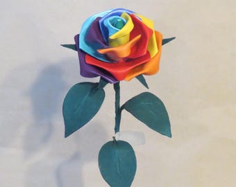 Handmade Clay Rose, Unique Rainbow Rose Flower, Anniversary