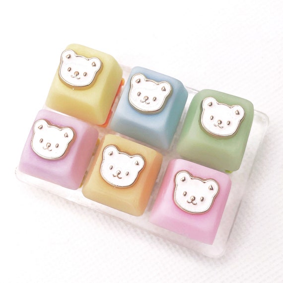 Kawaii Pastel Teddy Bear Cute Macaron Resin Keycaps