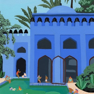Art print of original painting "Marrakech" by Helo Birdie - morocco - illustration - swimmer - swimming - pool - architecture - travel