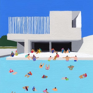 Art print of original painting &quot;LA Land&quot; by Helo Birdie - wall decor - personalized gift for mom - architecture - swimming - travel poster