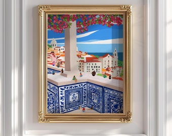 Stampa artistica di Lisbona, Portogallo, arte murale di Lisbona, poster di Lisbona, arte murale del Portogallo, stampa del Portogallo, stampe dell'Europa, poster di viaggio in Europa - persone
