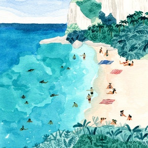 Art print of original watercolor painting "Coromandel" by Helo Birdie - watercolour - New Zealand - beach - ocean - travel - landscape