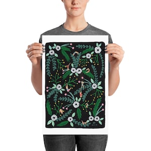Black floral Art print of original painting by Helo Birdie Whimsical art deco vintage style flowers image 4