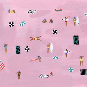 Art Print of original painting - 'Lay down' by Helo Birdie - whimsical - swim - swimming - beach - pink - summer -