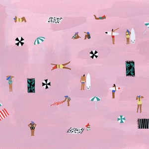 Art Print of original painting - &#39;Lay down&#39; by Helo Birdie - whimsical - swim - swimming - beach - pink - summer -