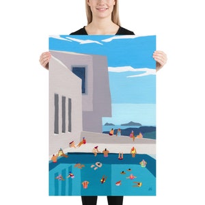 Art print of original gouache painting Modern Views swimming pool building colorful whimsical architecture modern image 7