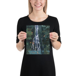 Art print of original painting Waterfall stop by Helo Birdie New Zealand Painting nature illustration botanical travel poster image 2
