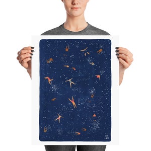 Sky Swim Art print of original painting by Helo Birdie stars night whimsical swimmers swimming poster wall art decor image 5