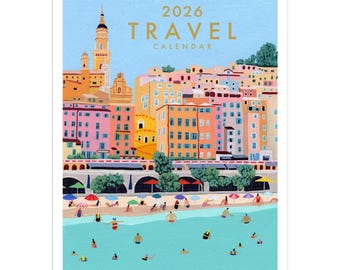 2026 Illustrated Travel Calendar, Artist wall Calendar, 12 Month Calendar, Art calendar 2026 (Worldwide - except USA and Canada)